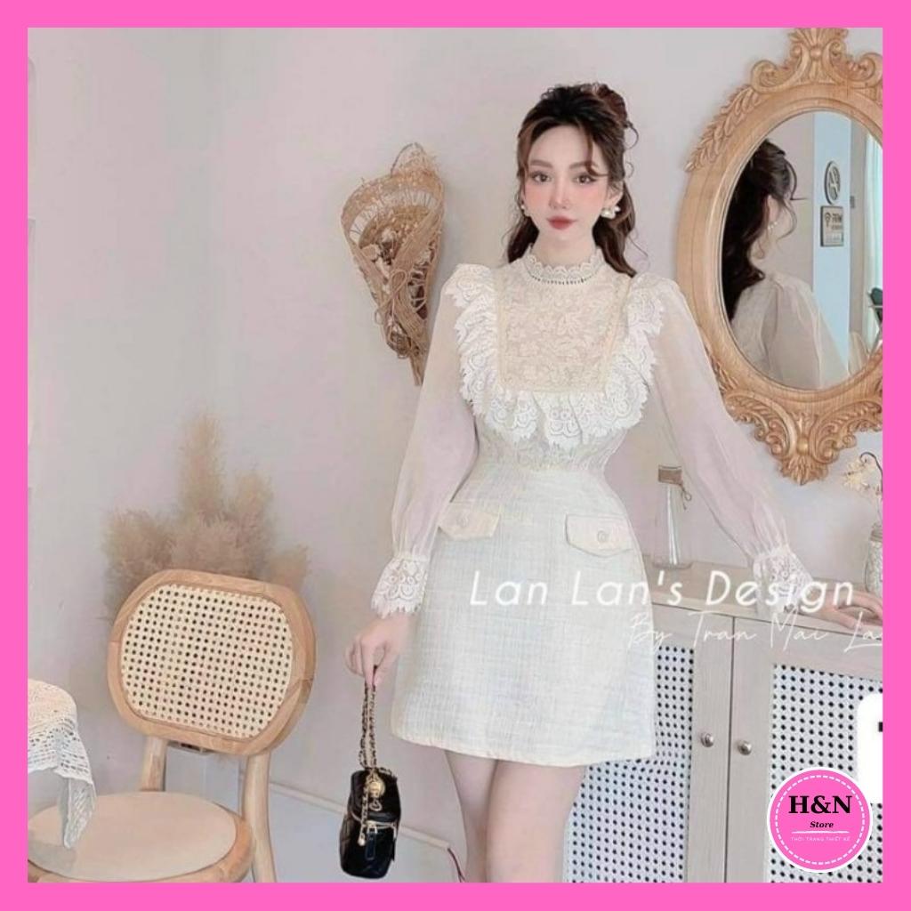 Váy nữ thiết kế dáng ngắn chữ A đầm dạ phối hoa ren sang chảnh HN Clothing
