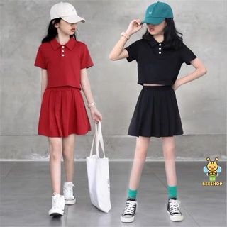 Set áo croptop cổ bẻ cho bé gái size đại, bộ đồ mặc hè BEESHOP H22058