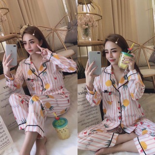 Bộ ngủ pijama lụa dài tay quần dài