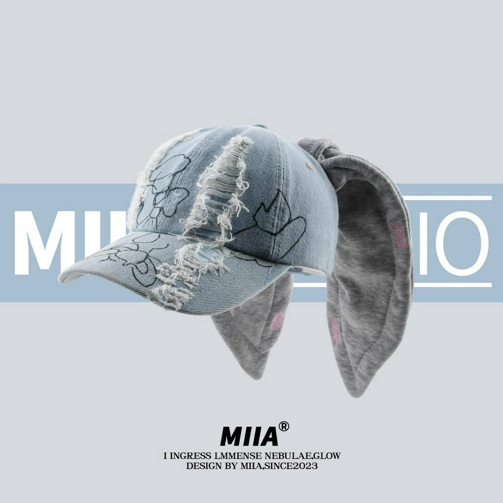 Mũ Bóng Chày Denim Rách Tai Thỏ Phong Cách Hip Hop Mới Dễ Phối Đồ @ -