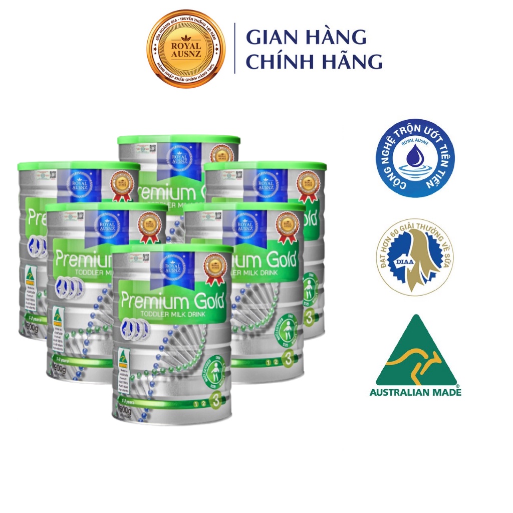 Combo 6 Hộp Sữa Bột Trẻ Em Hoàng Gia Úc Premium Gold Số 3 Bổ Sung Vitamin, Khoáng Chất Cho Trẻ ROYAL AUSNZ 900g/Hộp