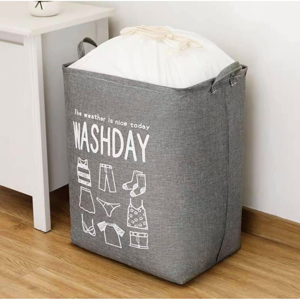 Giỏ vải, túi vải KHUNG SẮT WASHDAY đựng quần áo, chăn màn có dây rút và quai xách siêu to - giao màu ngẫu nhiên