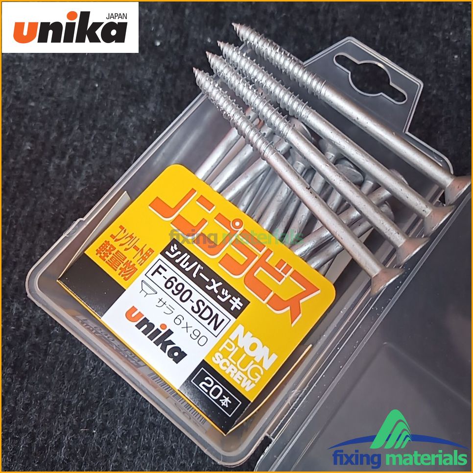 Vít bê tông Unika 6mm, loại dài 90mm, đầu bằng, mã F690