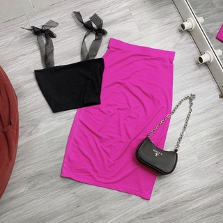 VÁY THUN LỤA DÀI qua gối ôm body lưng thun - B0U