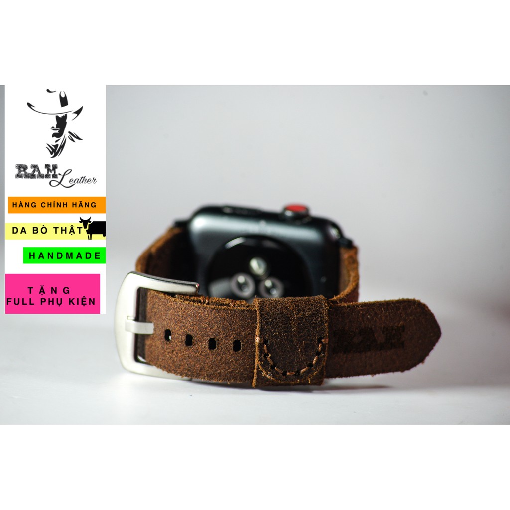 Dây đồng hồ Apple Watch , Iwatch , Iphone Watch Da Bò Thật Có Đinh Tán Phi Công  RAM Leather Pilot  Bền Đẹp