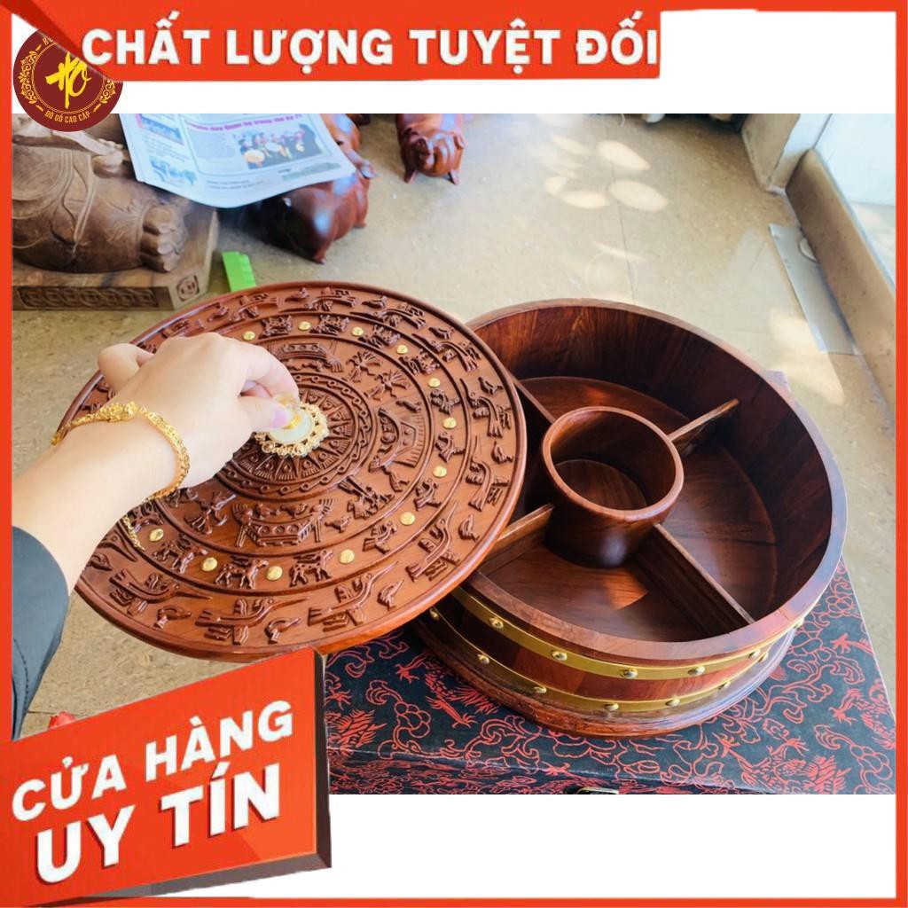 [ HÀNG CAO CẤP ] Khay Đựng Bánh Kẹo Mứt Tết Bằng Gỗ Trống Đồng Đông Sơn Gỗ Hương - BẢO HÀNH 1 ĐỔI 1