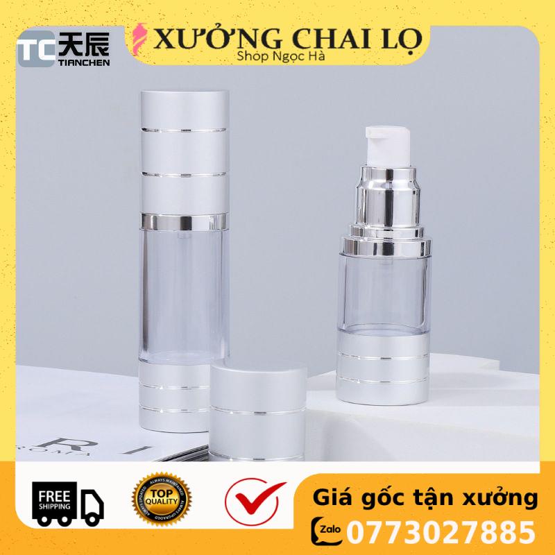 Chai Chiết Mĩ Phẩm ❤ GIÁ RẺ NHẤT ❤ Chai hút chân không trong suốt Nắp Bạc 50ml , chai xịt giọt chiết kem .