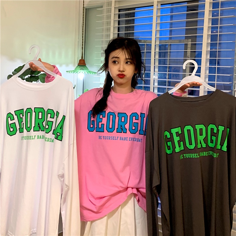 SUXI Áo nỉ nữ dài tay cổ tròn in chữ mới