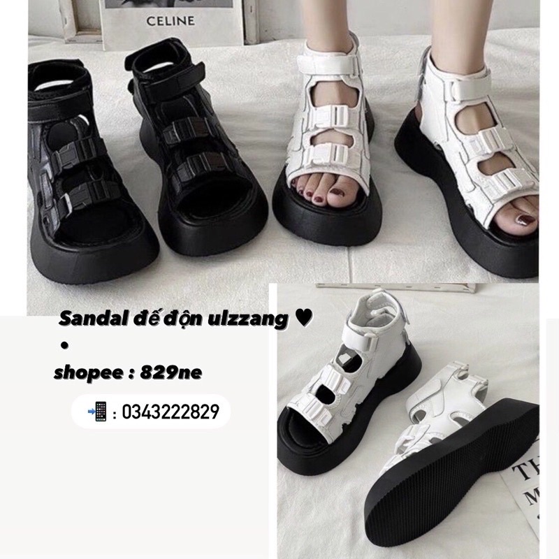 SANDAL độn đế 😉 dép chiến binh | dép da đen cao 😘 sandal tăng chiều cao