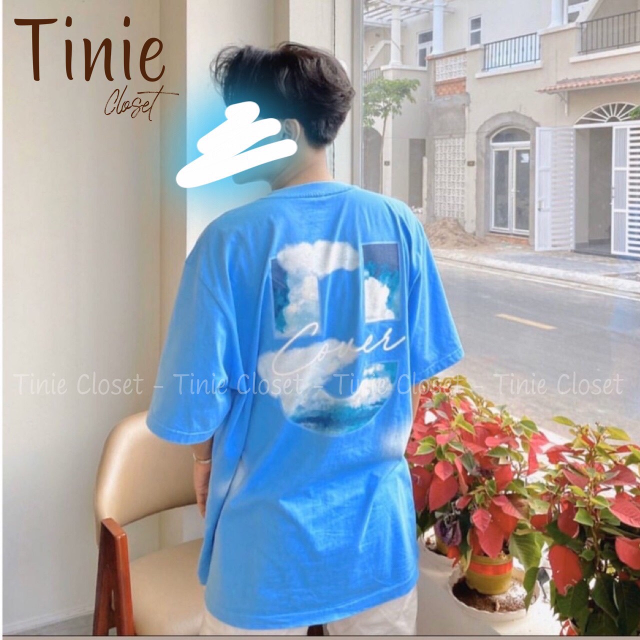 Áo thun nam nữ form rộng tay lỡ Unisex Blue Sky Tinie Closet - AT022