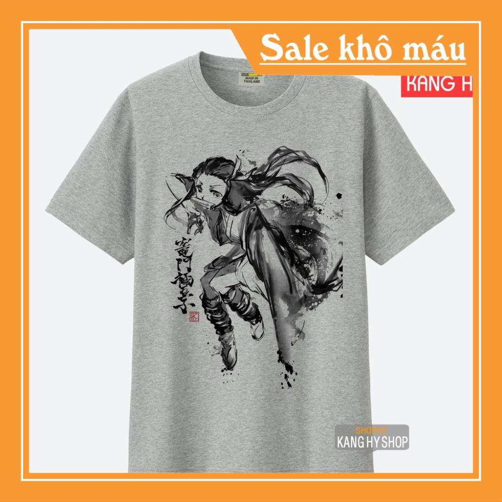 DEAL SỐC- Áo Thun Màu Xám Anime Kimetsu no Yaiba Vải Cotton 4 Chiều F130