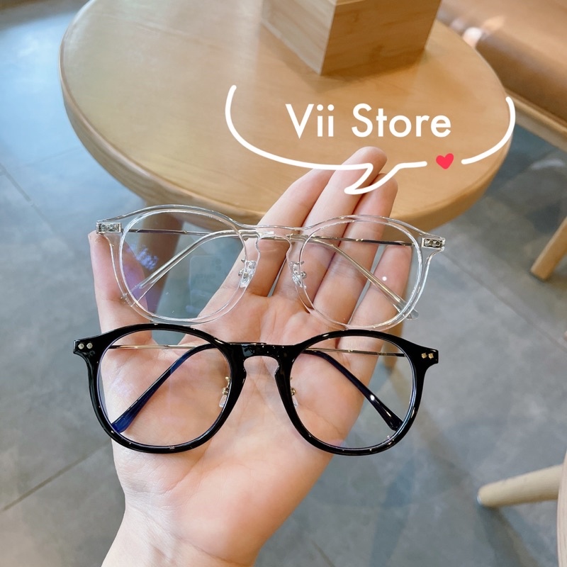Kính không độ, kính cận nam nữ bầu tròn nhựa mix kim loại Jolie eyewear