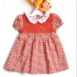 váy bé gái hoa đỏ smock