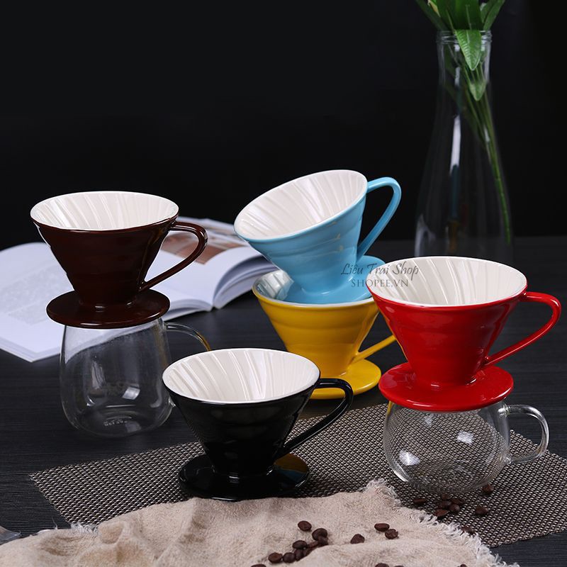 Phễu v60 sứ có quai pha cà phê cafe giấy lọc pour over dip brew