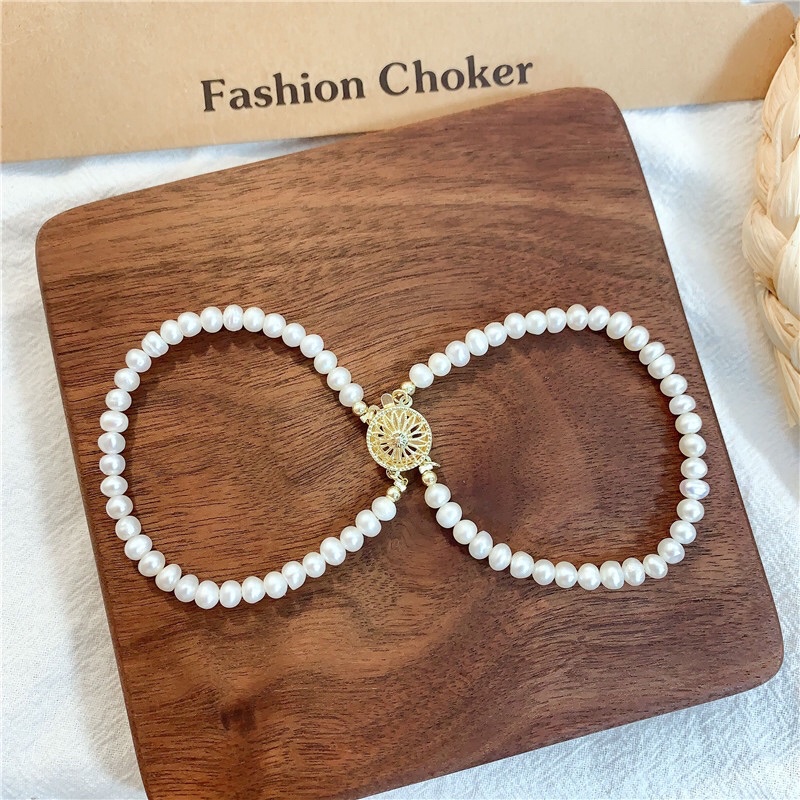 Vòng Tay Đôi Ngọc Trai 5Ly Khóa Bạc S925 Thanh Lịch - Ngọc Trai Trường Thịnh