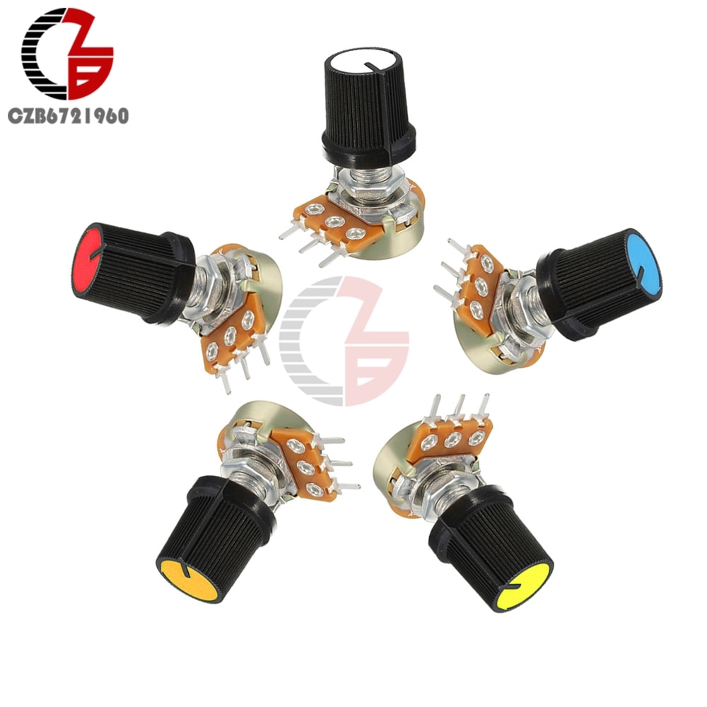 5PCS Red Linear Taper Rotary Potentiometer Resistor Cap Knob For Arduino 1K 2K 5K 10K 20K 50K 100K 250K 500K 1M Ohm