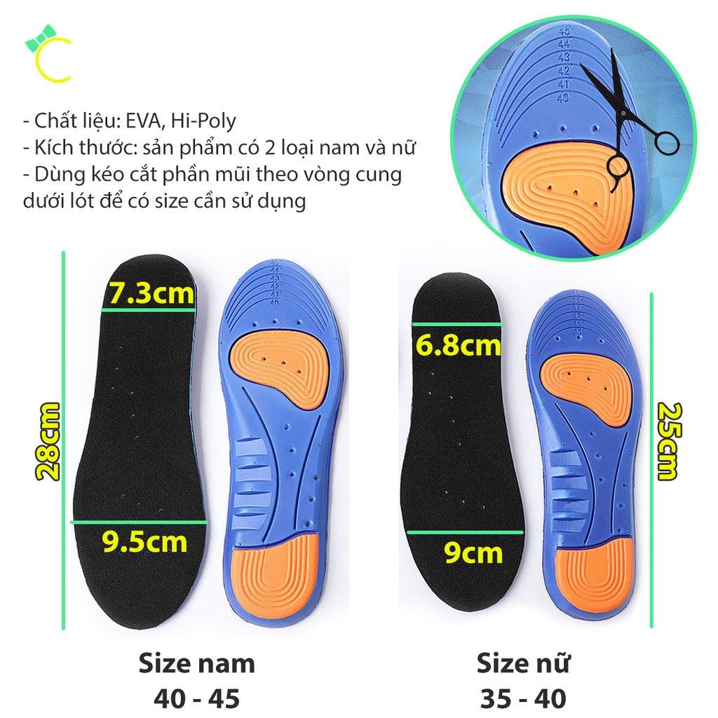 Lót giày thể thao EVA thoáng khí, êm chân và chịu lực - Đen phối xanh - Cami - CMPK155