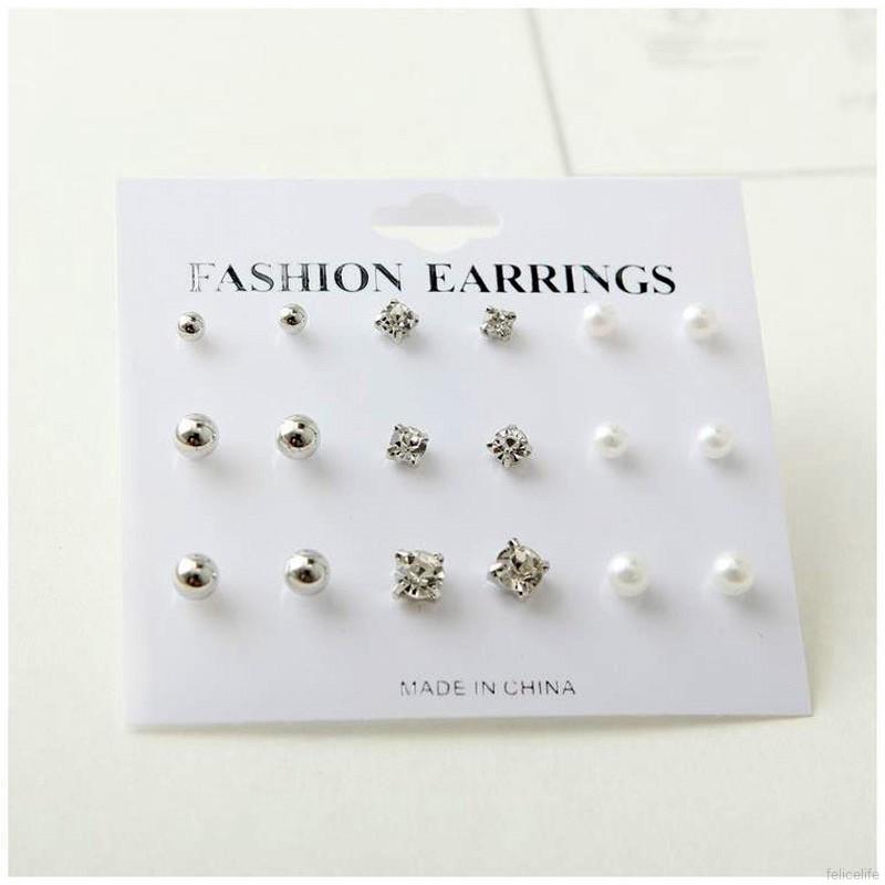 Set 9 đôi bông tai phong cách Hàn Quốc xinh xắn cho nữ