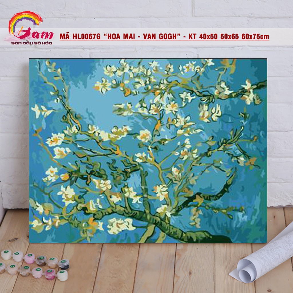 Tranh tô màu theo số sơn dầu số hóa Hoa mai Van Gogh HL0067G