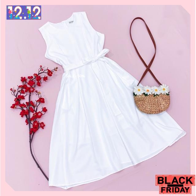 [Mã WARNSK15 giảm 15% đơn 99k] [HÀNG CAO CẤP] Đầm trắng sát nách thắt eo (kèm hình thật) | BigBuy360 - bigbuy360.vn