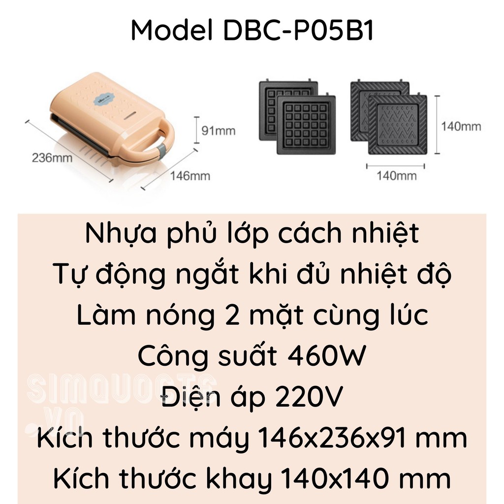 [1 đổi 1 trong 3 ngày] Máy kẹp nướng bánh mì 4 trong 1 kèm khuôn bánh chống dính phủ đá - Hàng chính hãng BEAR