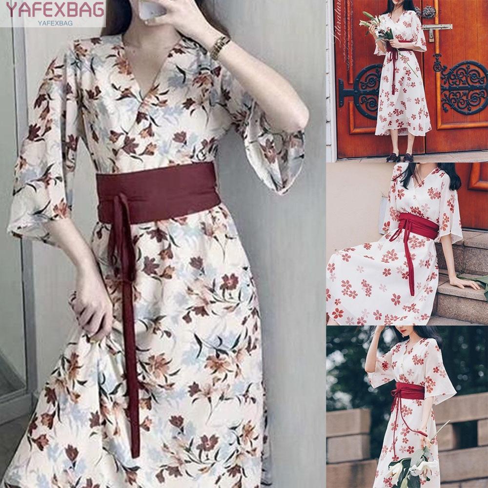 Áo Khoác Kimono Dáng Dài Họa Tiết Hoa Xinh Xắn Thời Trang Theo Phong Cách Nhật Bản
