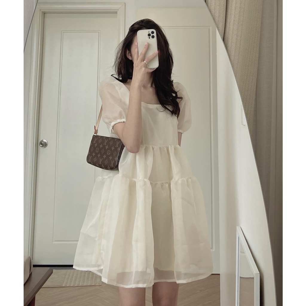 [Ảnh thật/sẵn] Váy đầm babydoll voan tơ bồng 2 lớp tiểu thư siêu xinh