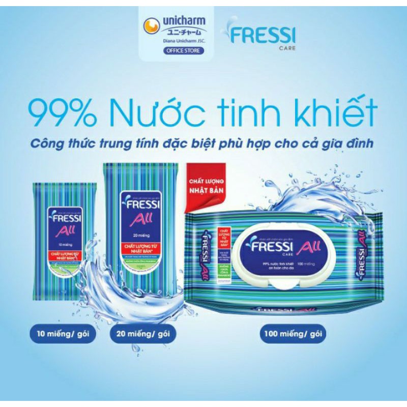 Khăn ướt 100 tờ Fressi Care All tinh khiết không cồn