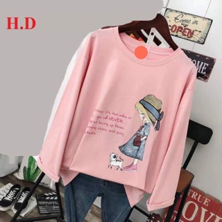 Áo thun nữ dài tay dáng xuông em bé buồn chất cotton mềm mịn