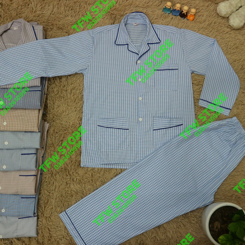 [Chất cotton] Bộ pijama nam trung niên kẻ ô (pyjama kẻ, dài tay), bộ quần áo mặc nhà, bộ ngủ cho ông, cho bố | BigBuy360 - bigbuy360.vn