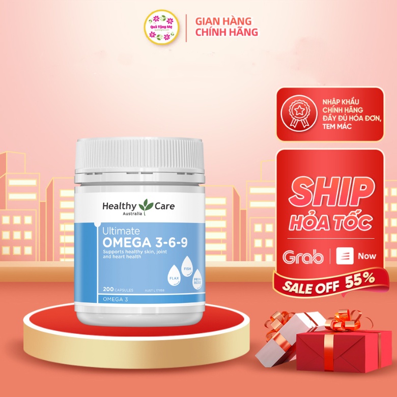 Viên uống giảm mỏi mắt Healthy Care Ultimate Omega 369 hỗ trợ tim mạch huyết áp 200 viên Quà Tặng Mẹ