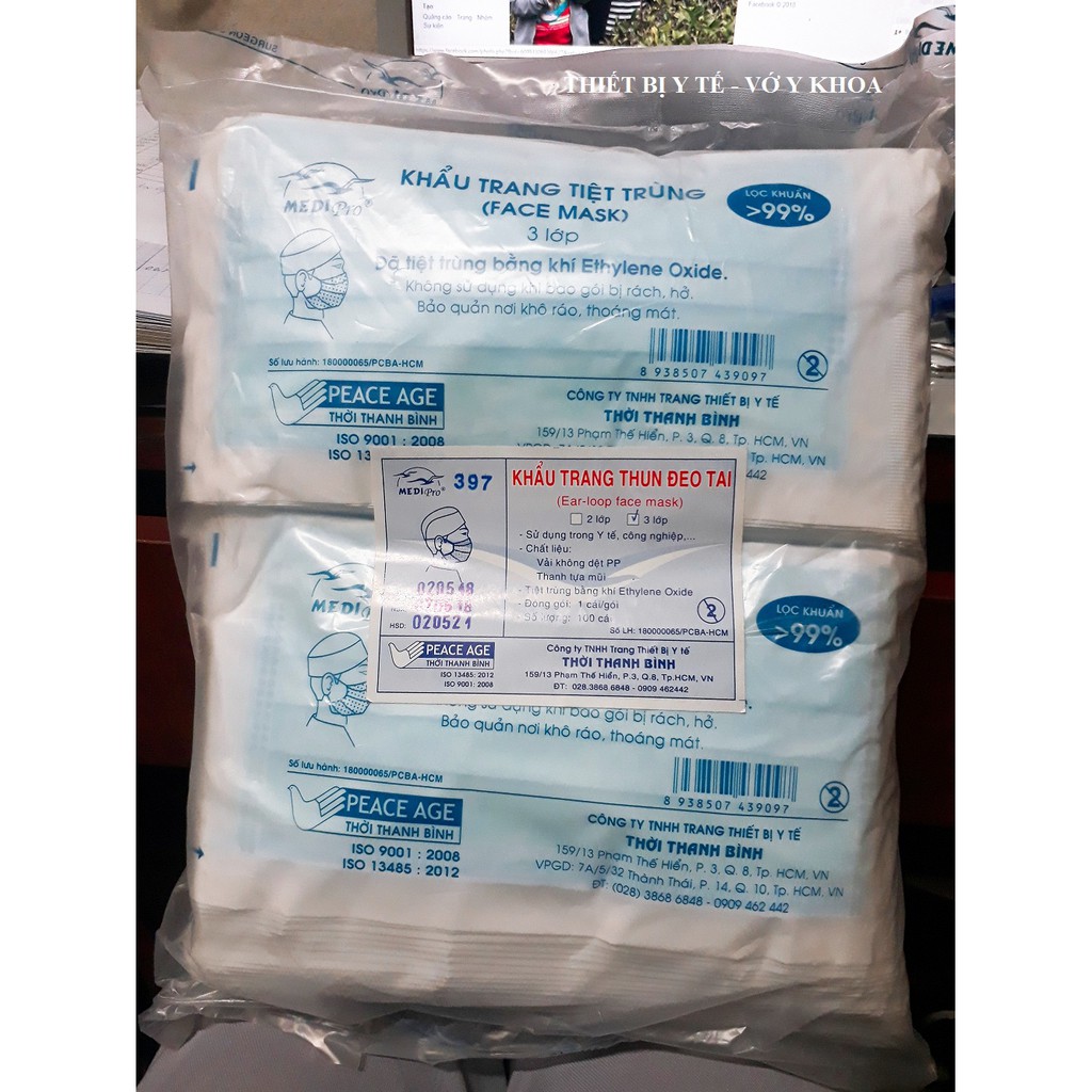 Khẩu Trang MediPro Tiệt Trùng - Gói 100 cái (loại tiệt trùng 1 cái/ bịch)