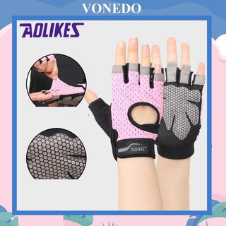 Găng tay tập gym nam nữ Vonedo găng tay Aolikes hở ngón cao cấp AK16
