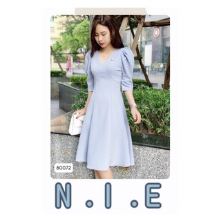 Đâm Váy Đẹp ⚡ Dáng Suông Tay Bồng Cổ Chữ V 💟 Đầm Nữ Màu Xanh Thanh Lịch ⚡