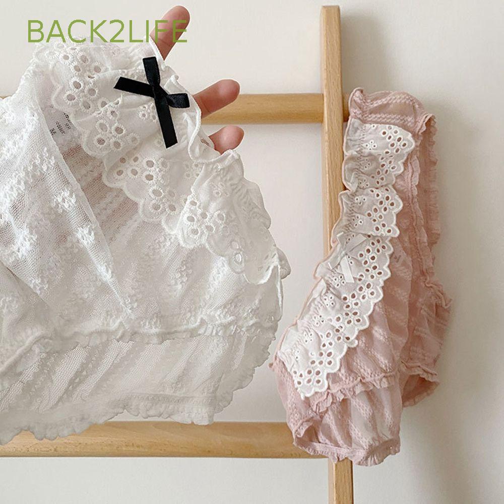 Set 2 Quần Lót Cotton Phối Ren Đính Nơ Phong Cách Lolita Quyến Rũ Cho Nữ