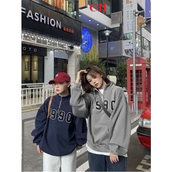 Áo Sweater Nỉ Cotton Khóa Cổ tay bồng 1990 thun hoodie form rộng UlzzangChất đẹp Không Bai xù Trend 2022