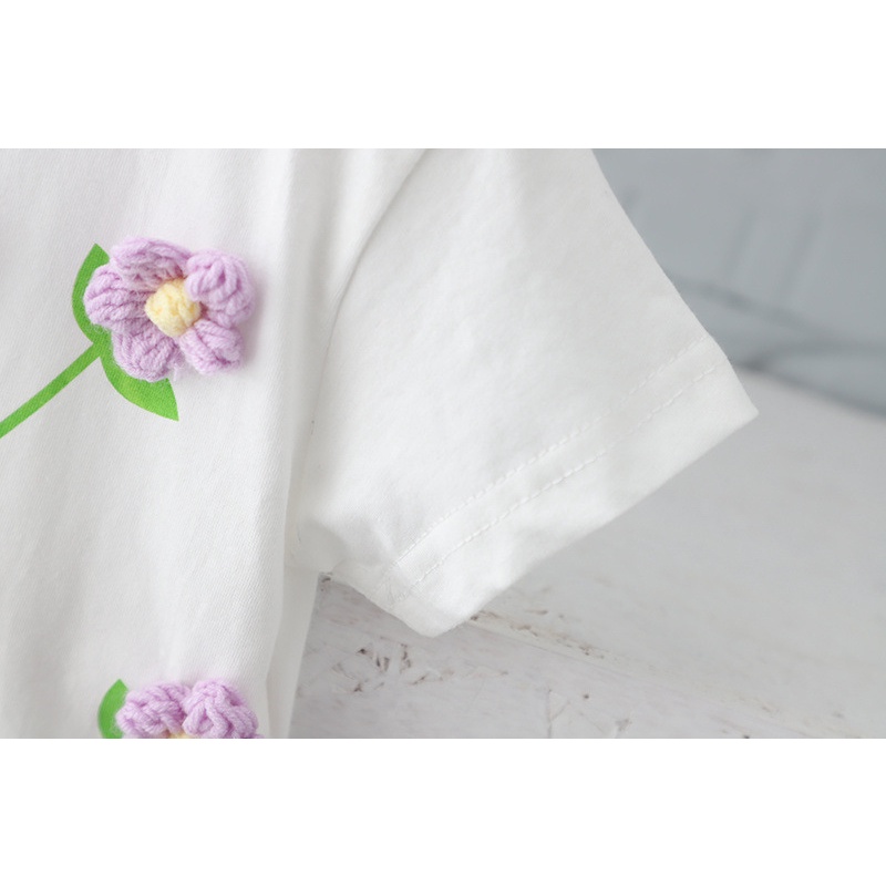 Áo Thun Tay Ngắn Chất Liệu Cotton In Họa Tiết Hoa 3D Thời Trang 2022 Cho Bé Gái