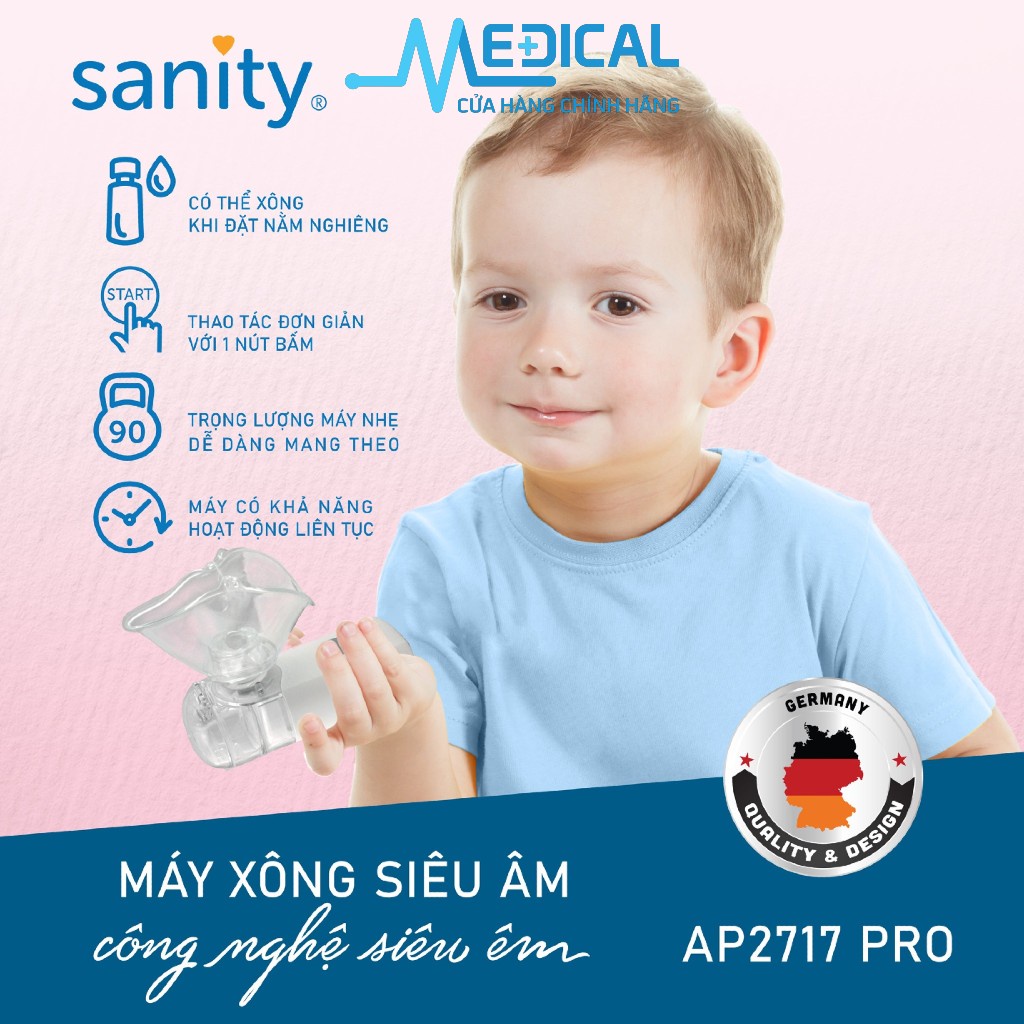 Máy xông khí dung siêu âm Sanity AP2717 PRO cầm tay nhỏ gọn, công nghệ mới siêu êm giúp xông mũi họng hiệu quả - MEDICAL