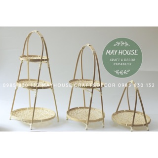 Mẹt tre tầng hoa thị đựng đồ ăn trang trí ( gồm mẹt và kệ )