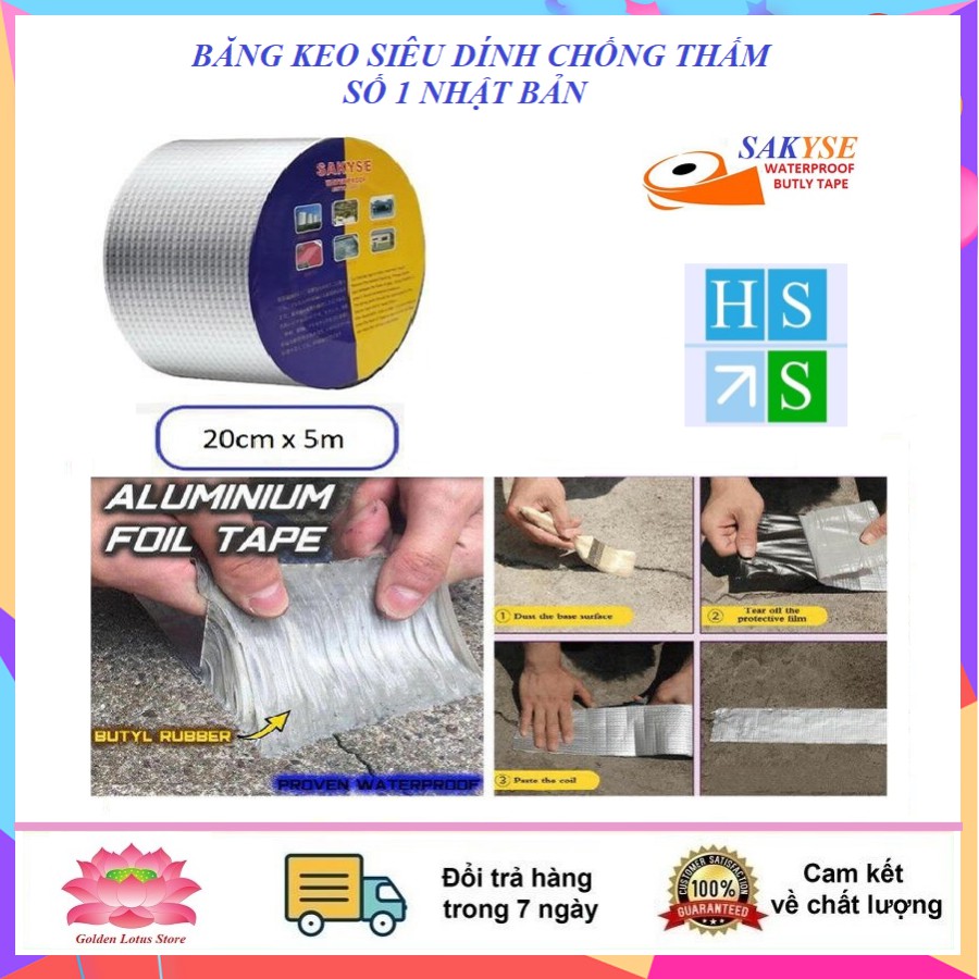 (Khổ 20cm x 5m) Băng keo chống thấm Nhật Bản SAKYSE - Siêu dính, dùng trên mọi vật liệu, chống chịu mọi thời tiết