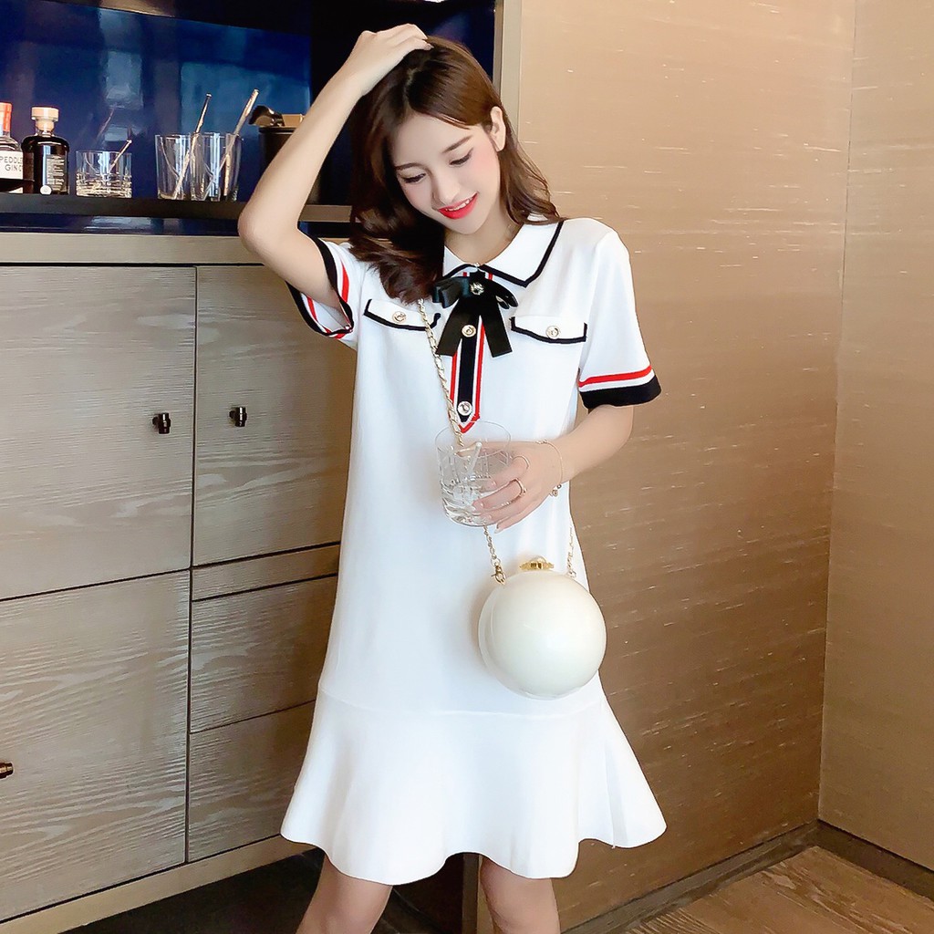 Poem👗Đầm dệt kim đuôi cá ngắn tay dáng rộng thời trang mùa hè hàn quốc