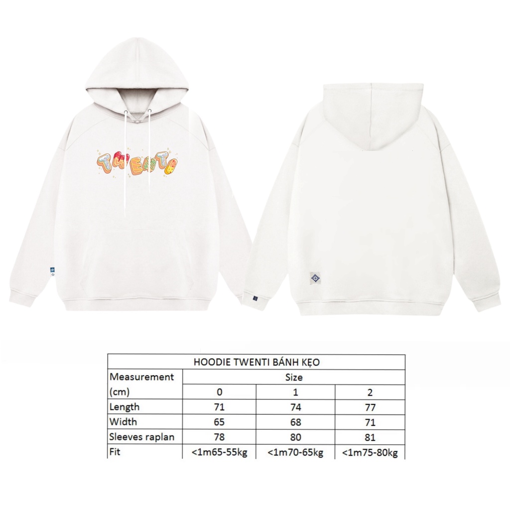 HOODIE TWENTI NỈ COTTON BÁNH KẸO ĐÁNG YÊU TRẮNG | BigBuy360 - bigbuy360.vn