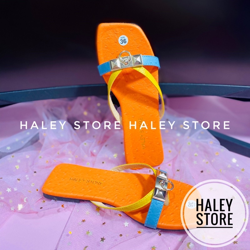 Dép nữ kẹp bệt khoá tag H M M da sần hột hottrend đi chơi đi biển đi học đi làm HALEY STORE