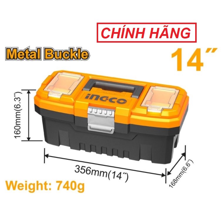 ĐỒ NGHỀ INGCO Hộp nhựa đựng công cụ 14" (khóa kim loại) PBX1402 (Cam kết Chính Hãng 100%)