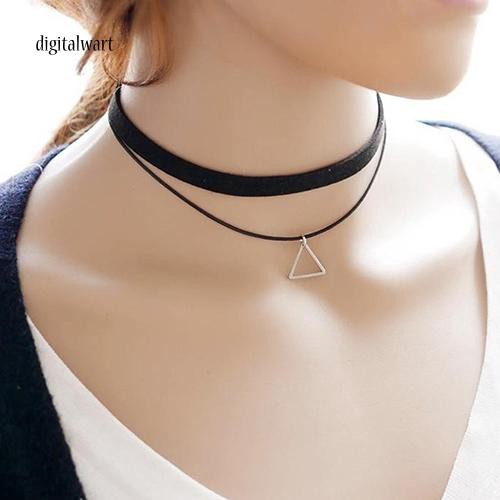 Choker thiết kế hai lớp đính mặt tam giác cá tính cho nữ