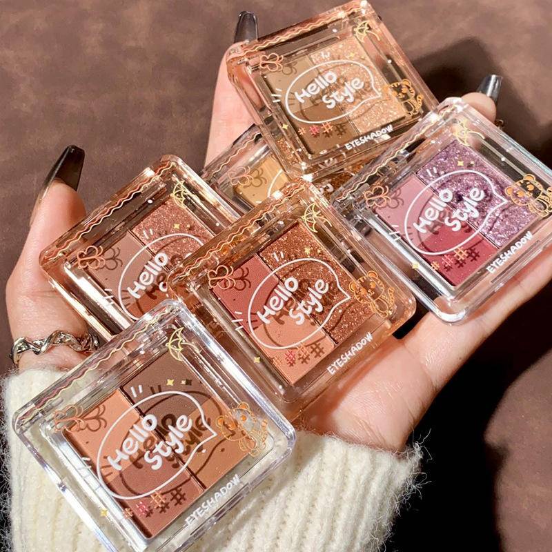 Bảng Phấn Mắt 4 Màu Lì/Nhũ Lấp Lánh Trang Điểm Bắt Sáng Lâu Trôi Kích Thước Nhỏ Gọn