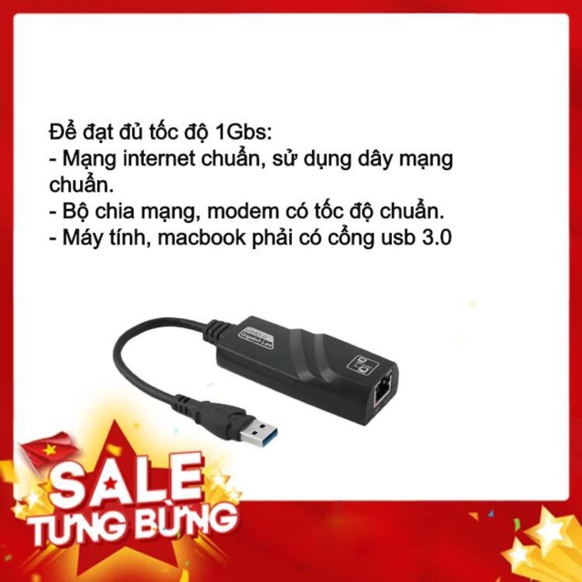 USB To Lan - Cáp Chuyển Đổi USB 3.0 Sang Lan 10-100-1000 Mbps Gigabit .Dây chuyển đổi USB 3.0 sang cổng mạng lan RJ45