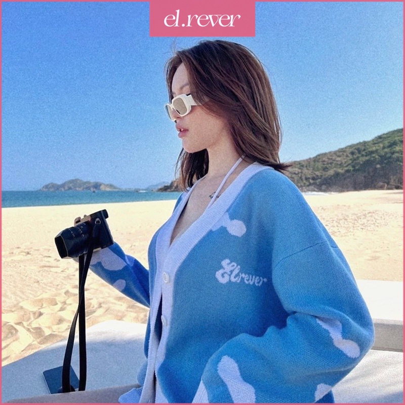 Áo cardigan dệt kim thời trang hoạ tiết đám mây màu xanh cao cấp phong cách Hàn Quốc El.Rever [0222C01]