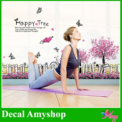 Decal dán chân tường Hồng Happy Tree - DCT005