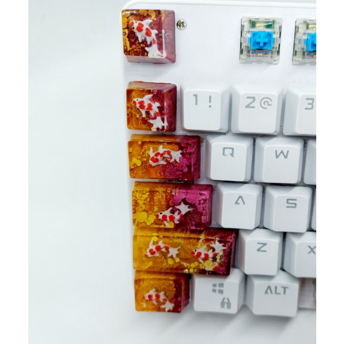Set keycap cá koi tone vàng đỏ đô trang trí bàn phím cơ.